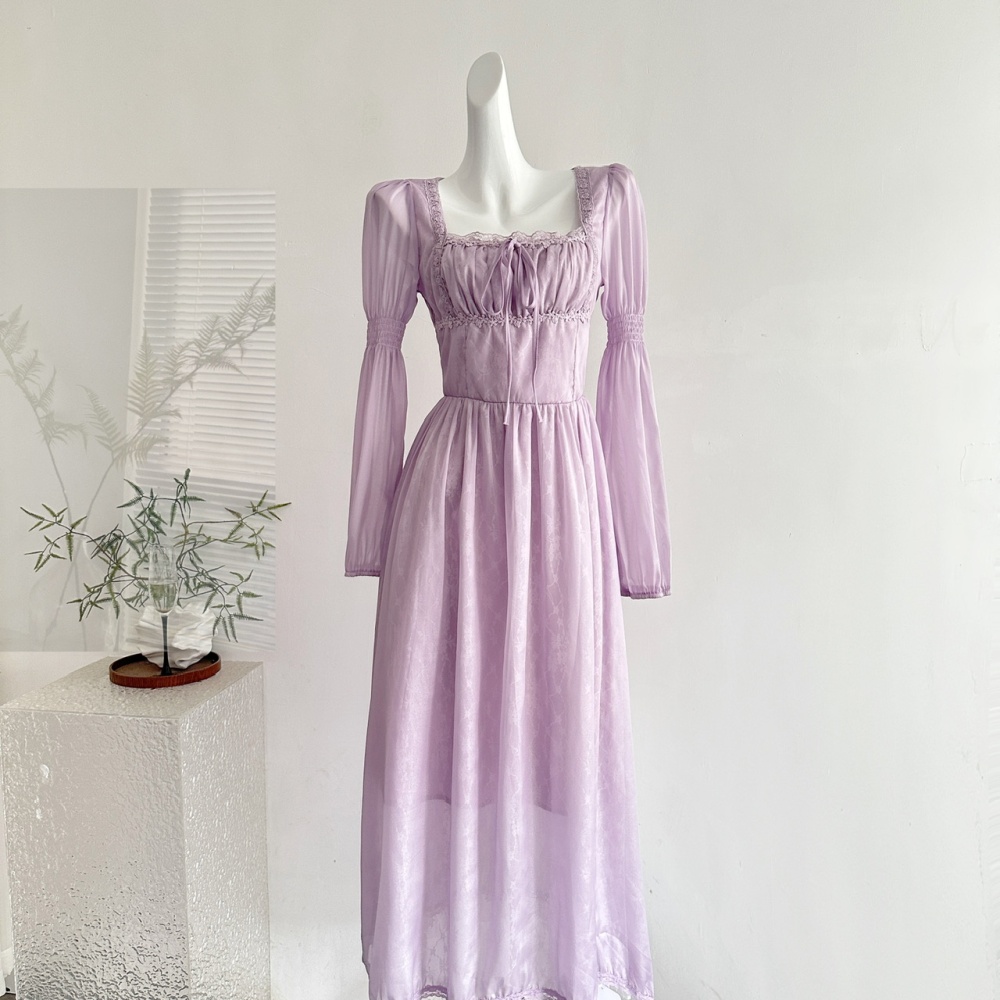 France style temperament retro square collar dress for women