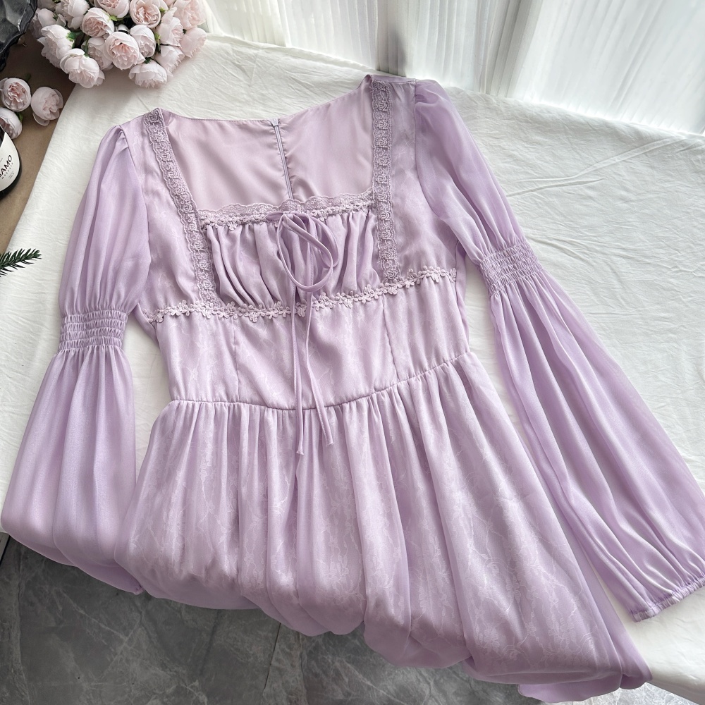 France style temperament retro square collar dress for women