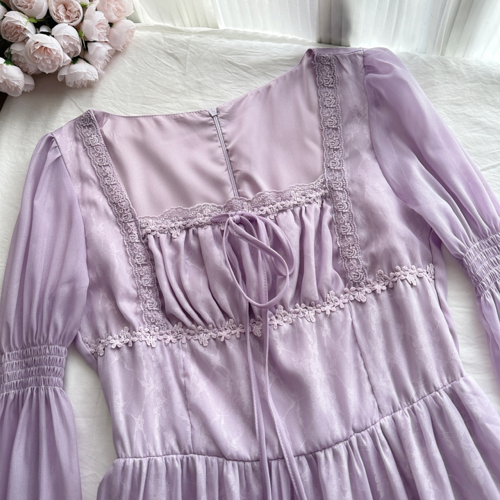 France style temperament retro square collar dress for women
