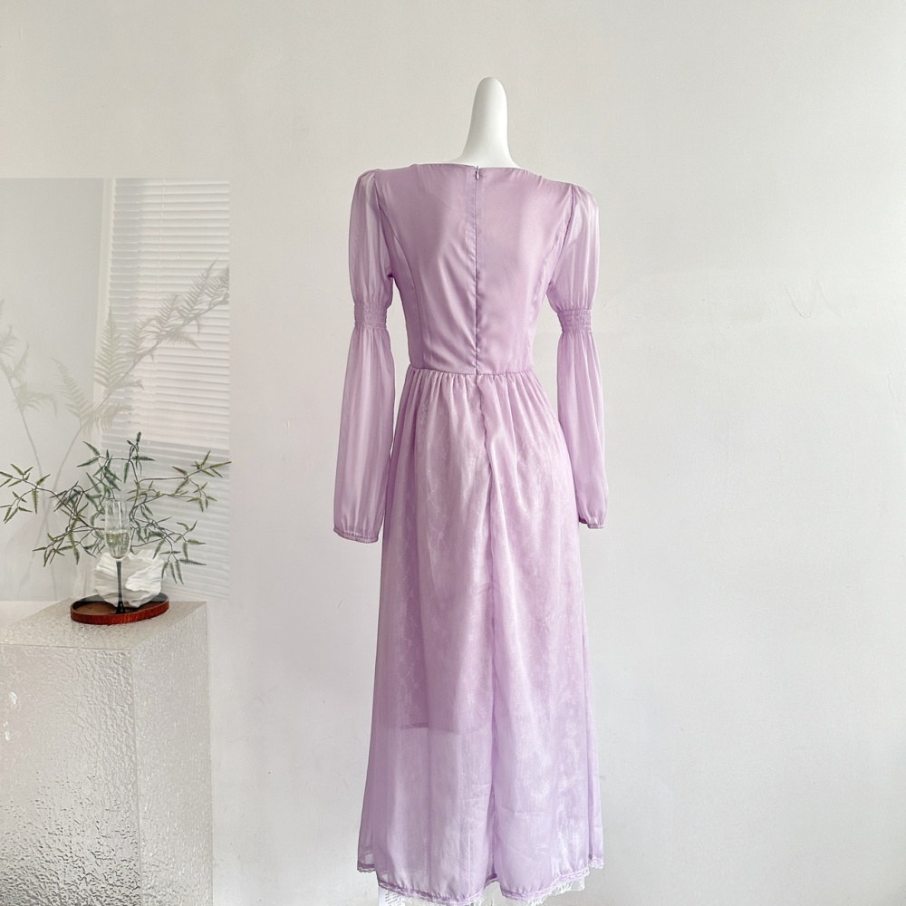 France style temperament retro square collar dress for women