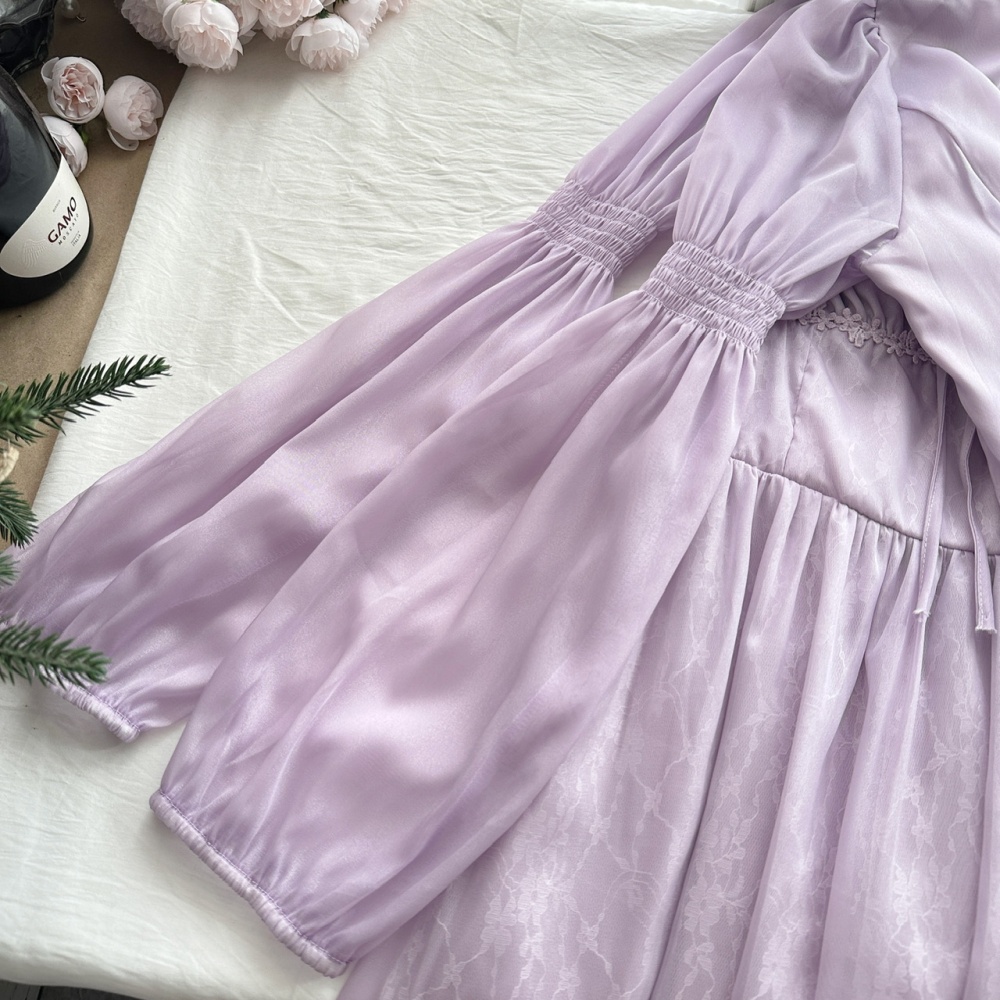 France style temperament retro square collar dress for women