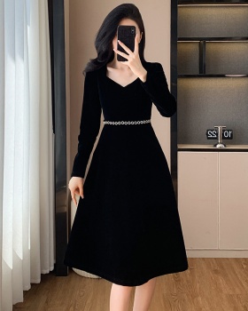 Temperament chanelstyle velvet France style autumn dress