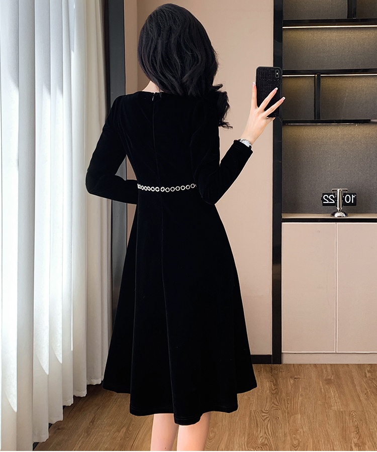Temperament chanelstyle velvet France style autumn dress