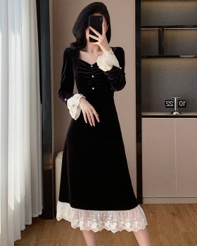 Annual meeting autumn formal dress velvet lace dress