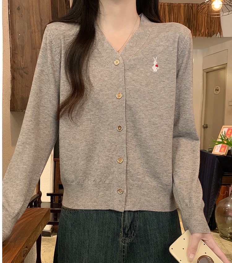 Show young V-neck small cardigan simple embroidery tops