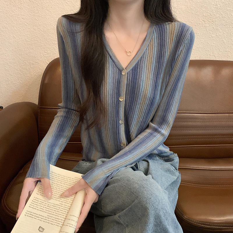 Show young stripe tops all-match niche cardigan