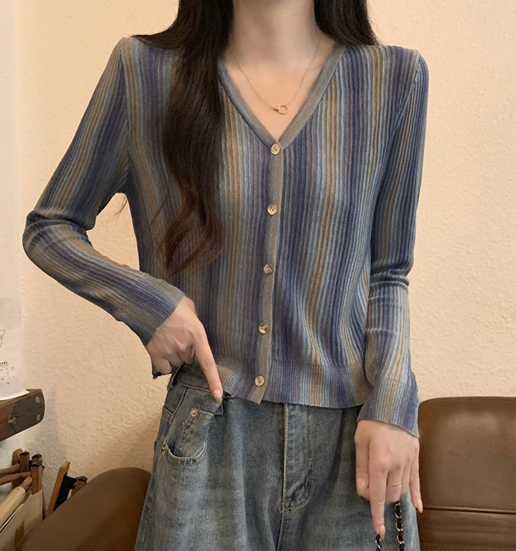 Show young stripe tops all-match niche cardigan