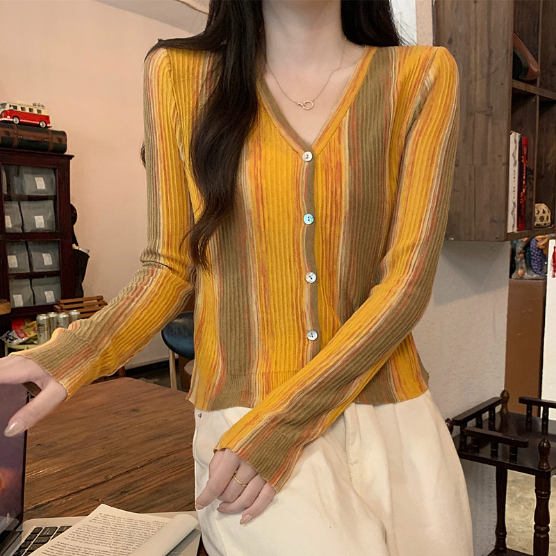 Show young stripe tops all-match niche cardigan