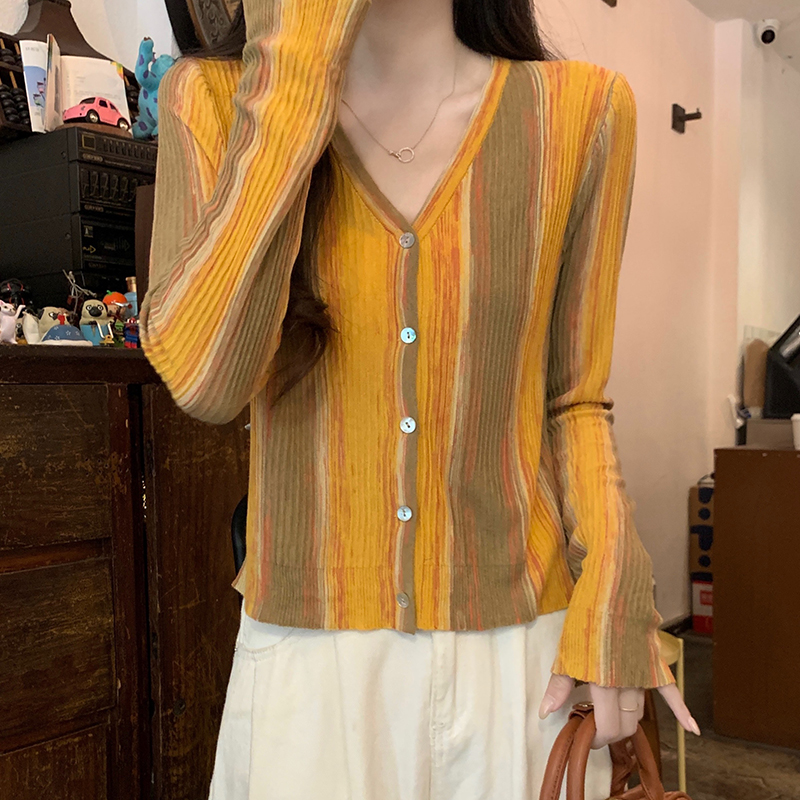 Show young stripe tops all-match niche cardigan