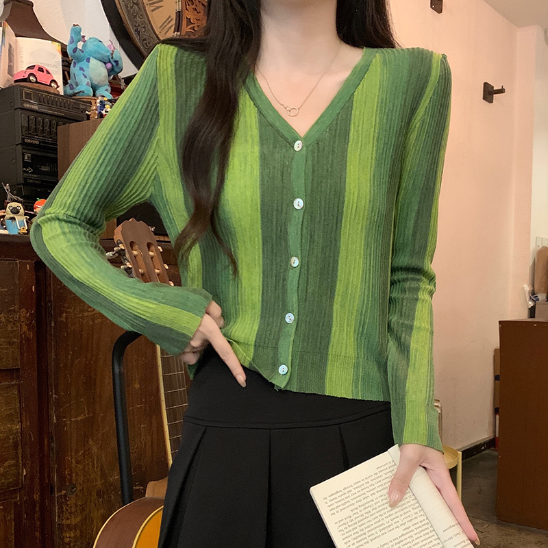 Show young stripe tops all-match niche cardigan