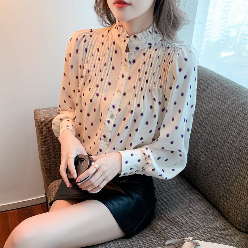 Long sleeve chiffon shirt show young tops for women