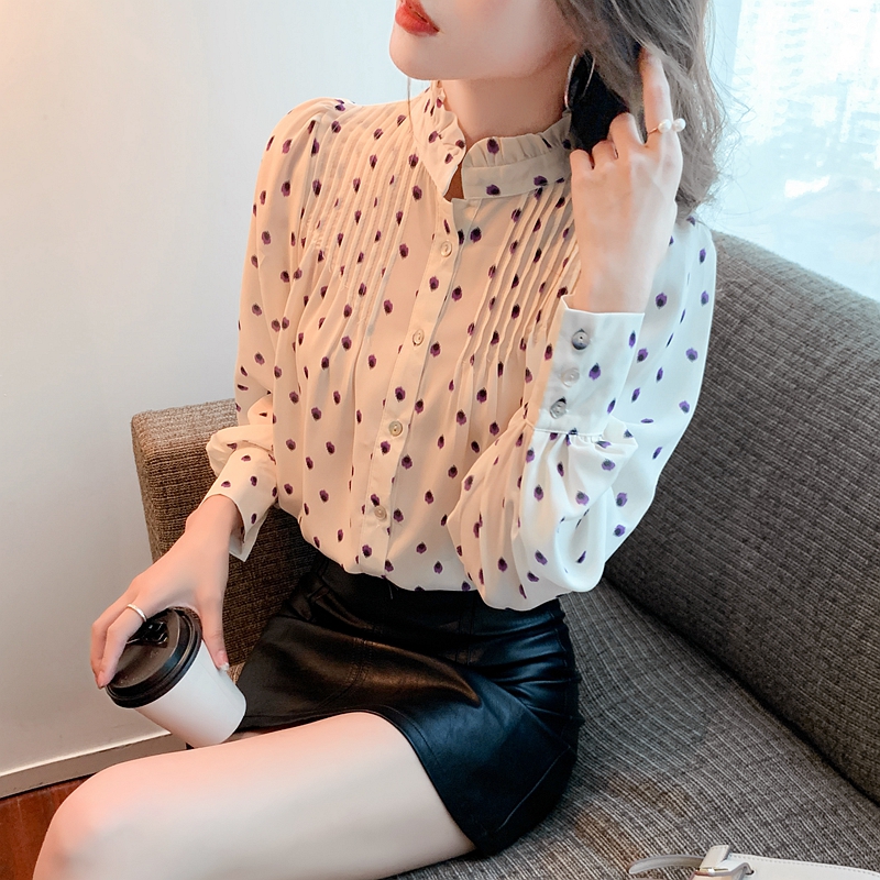 Long sleeve chiffon shirt show young tops for women