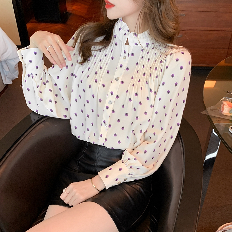 Long sleeve chiffon shirt show young tops for women