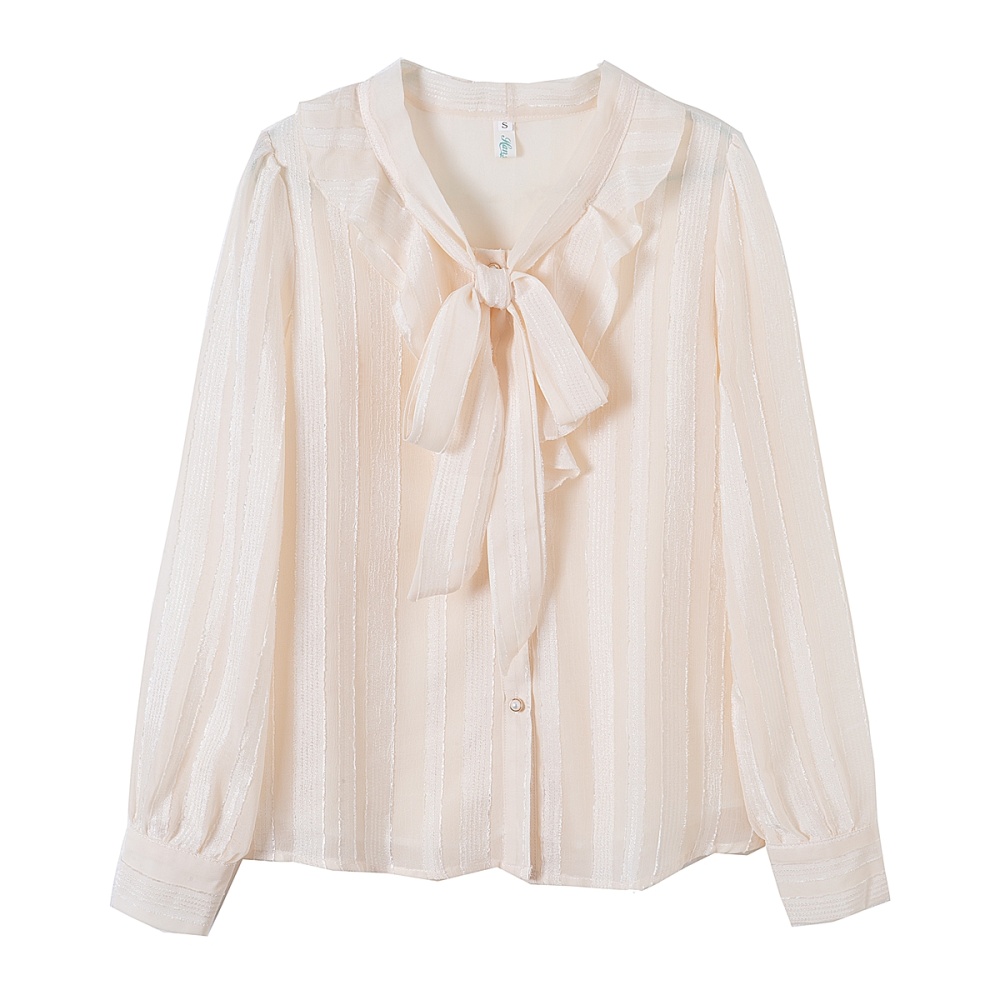 Unique chiffon shirt lotus leaf edges bow tops for women