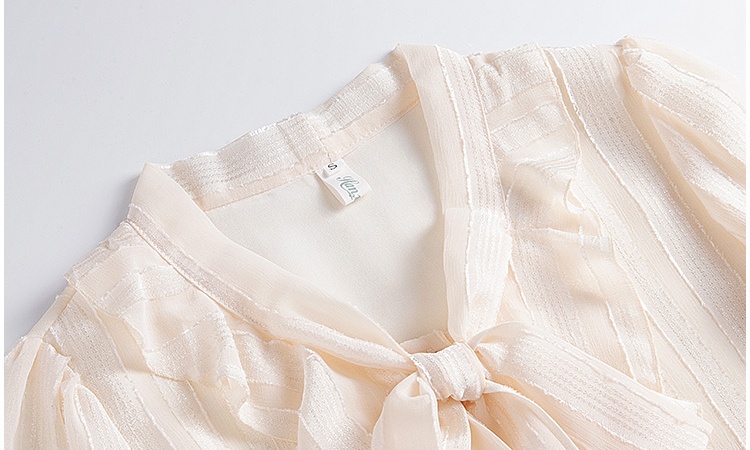 Unique chiffon shirt lotus leaf edges bow tops for women