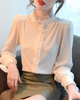Autumn chiffon shirt cstand collar tops for women