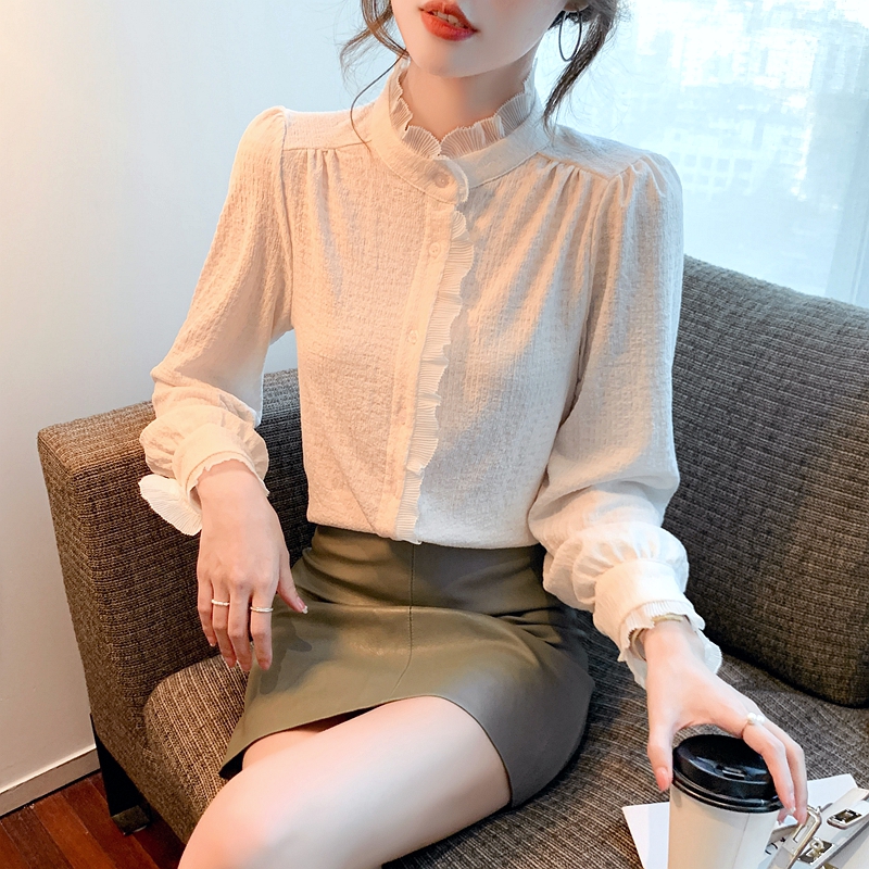 Autumn chiffon shirt cstand collar tops for women