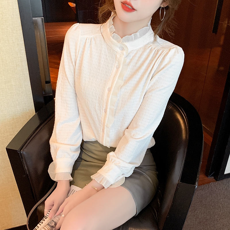 Autumn chiffon shirt cstand collar tops for women