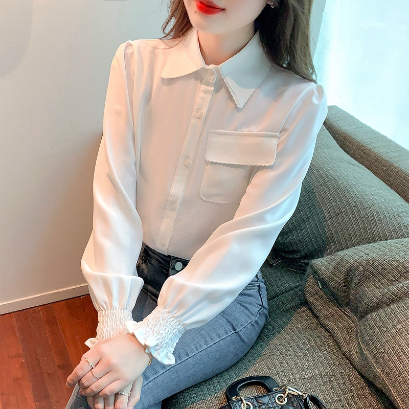 Niche white long sleeve shirt chiffon autumn tops
