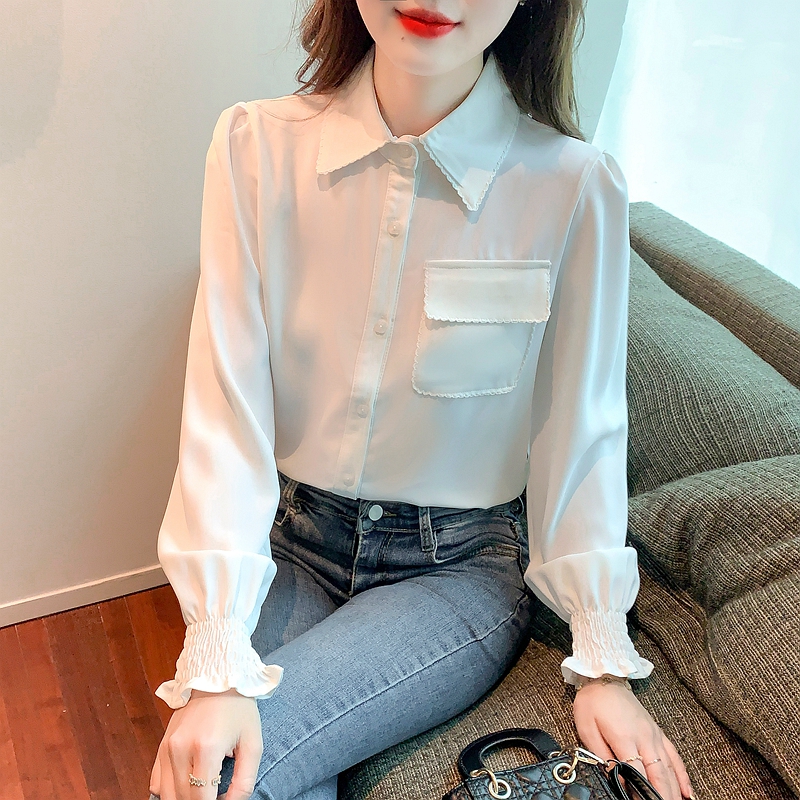 Niche white long sleeve shirt chiffon autumn tops