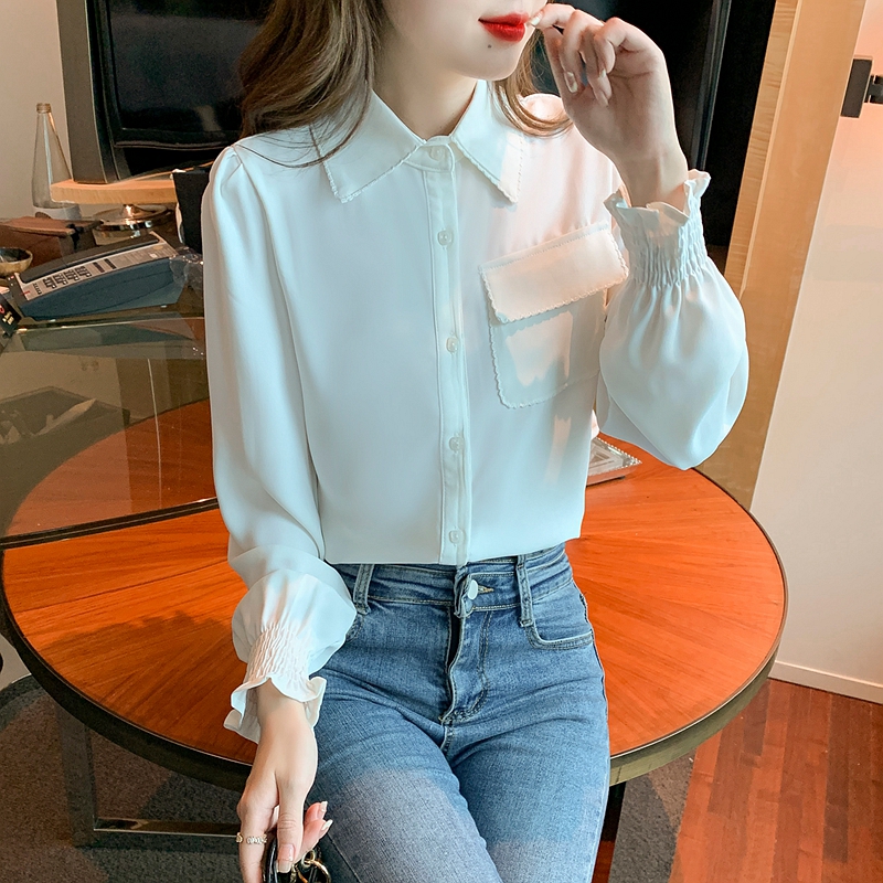 Niche white long sleeve shirt chiffon autumn tops