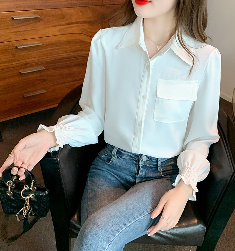 Niche white long sleeve shirt chiffon autumn tops