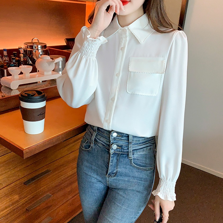 Niche white long sleeve shirt chiffon autumn tops