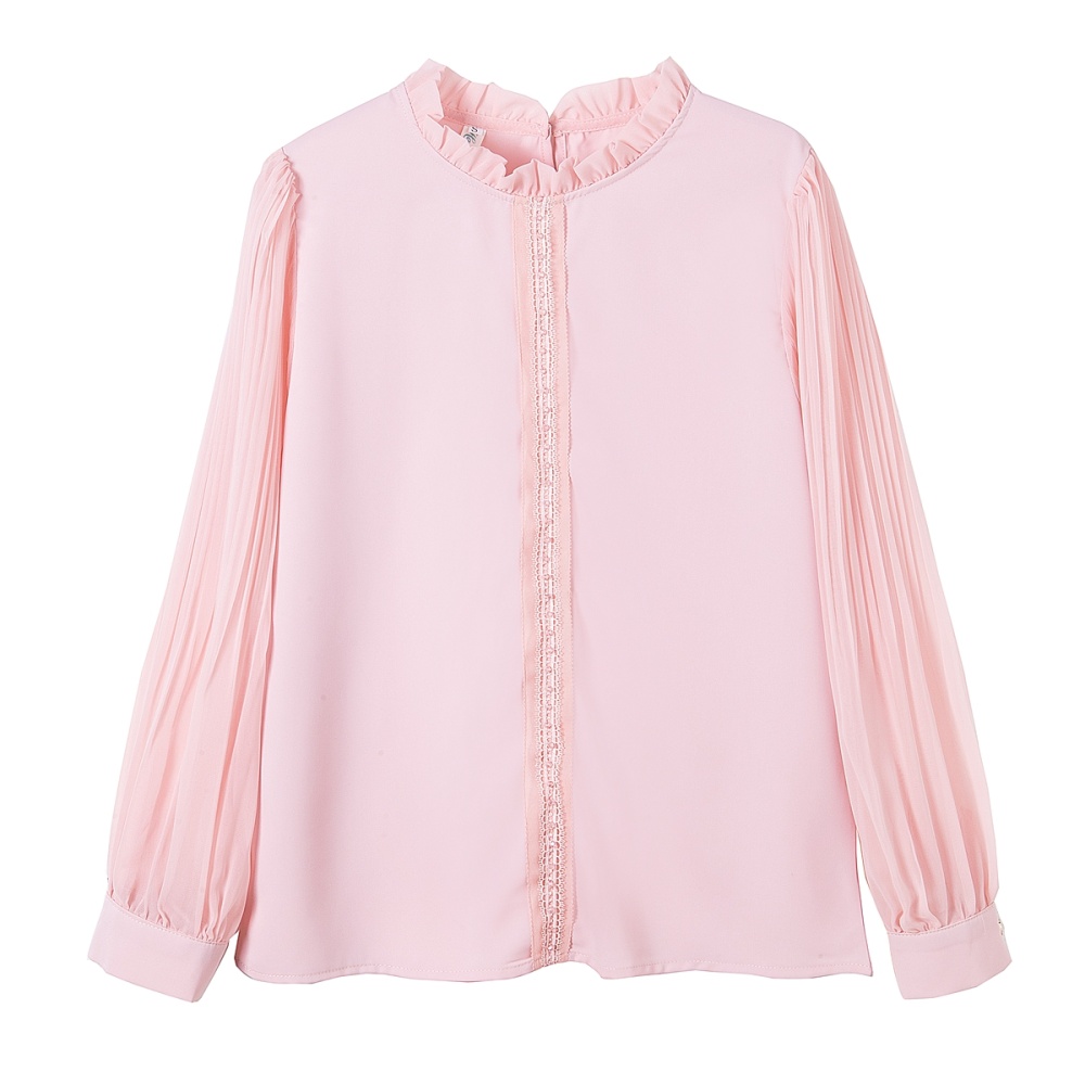 Loose chiffon shirt pink puff sleeve tops for women