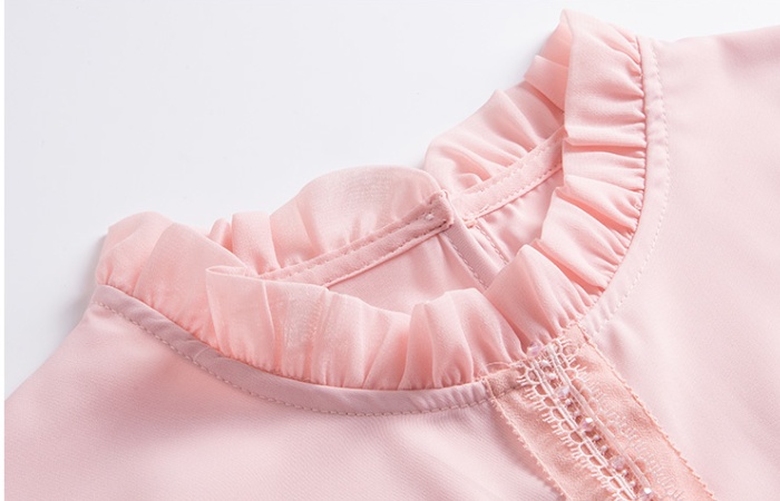 Loose chiffon shirt pink puff sleeve tops for women