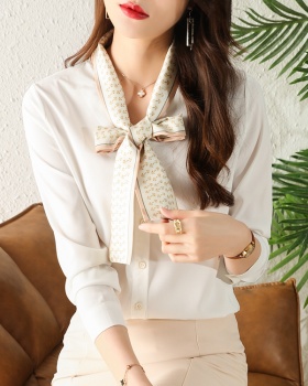 Loose autumn chiffon shirt white niche bow tops