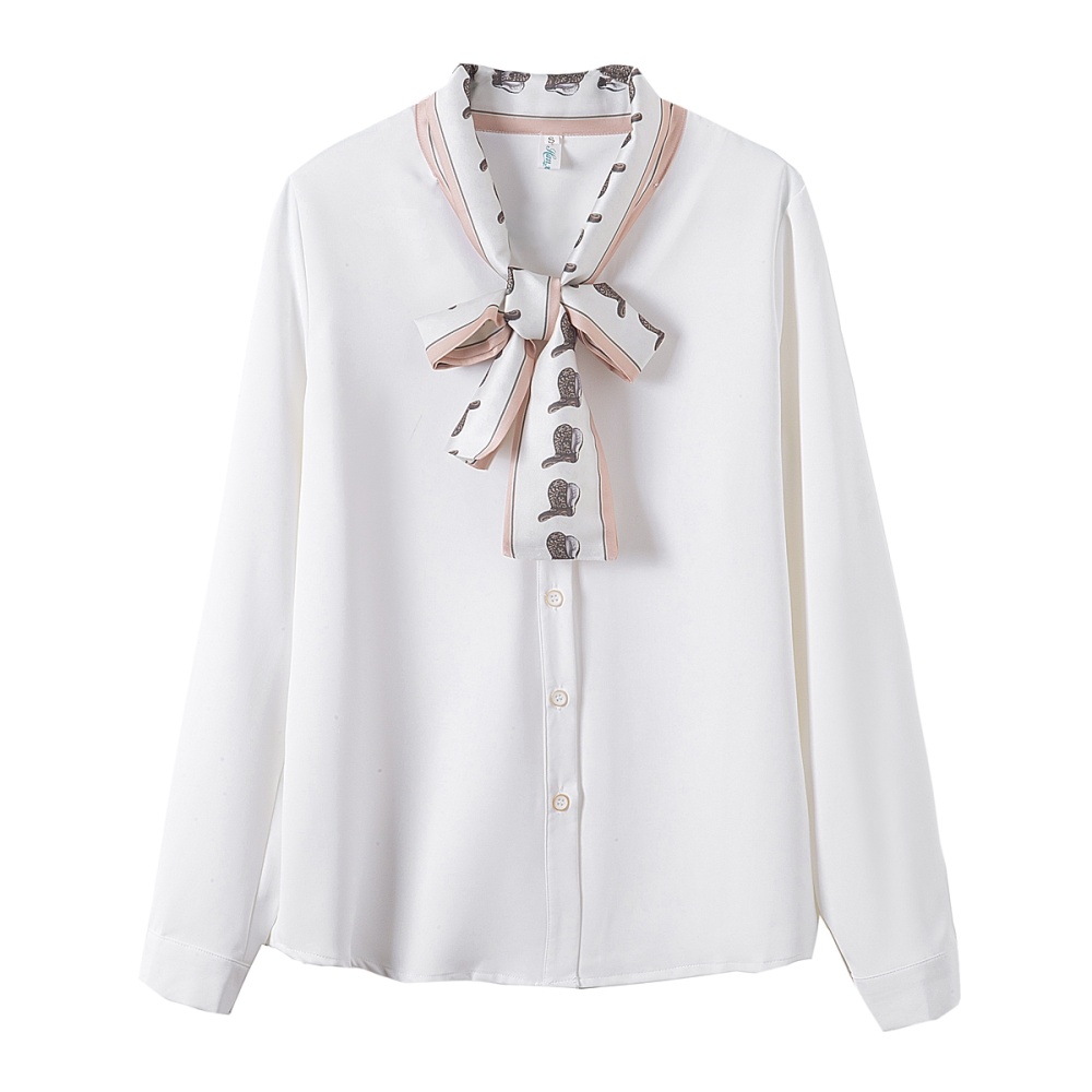 Loose autumn chiffon shirt white niche bow tops
