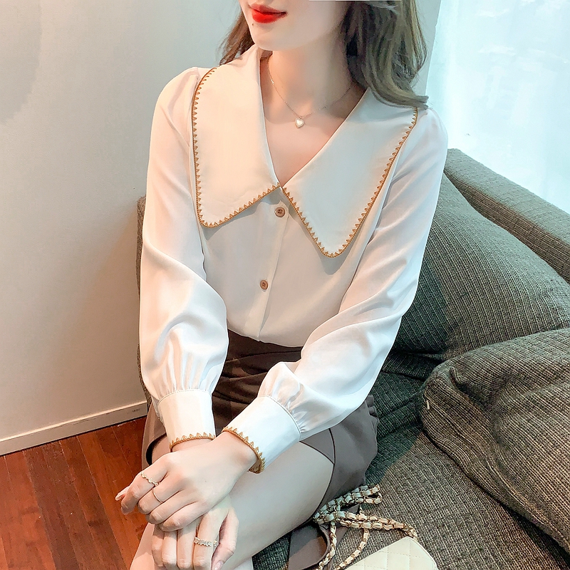 Niche chiffon tops temperament long sleeve shirt for women