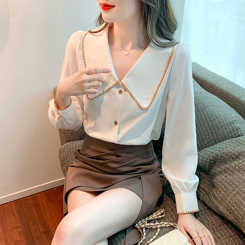 Niche chiffon tops temperament long sleeve shirt for women