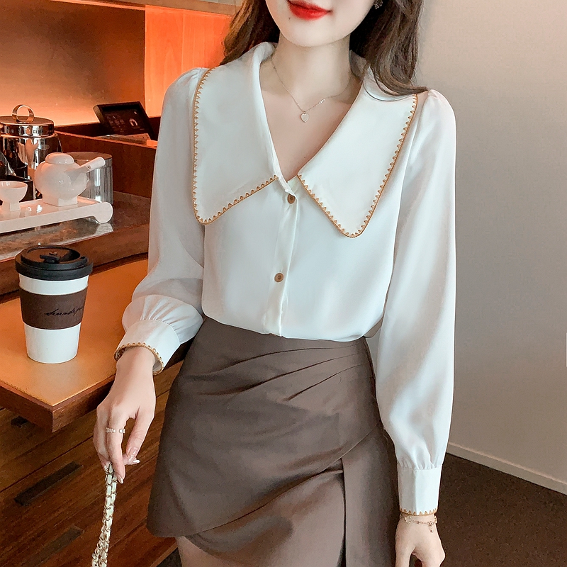 Niche chiffon tops temperament long sleeve shirt for women
