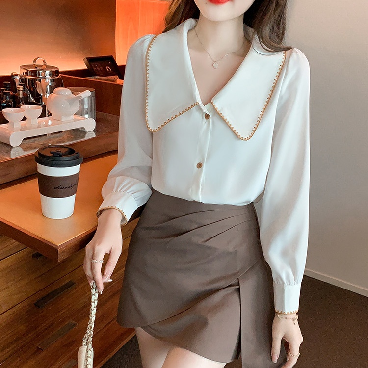Niche chiffon tops temperament long sleeve shirt for women