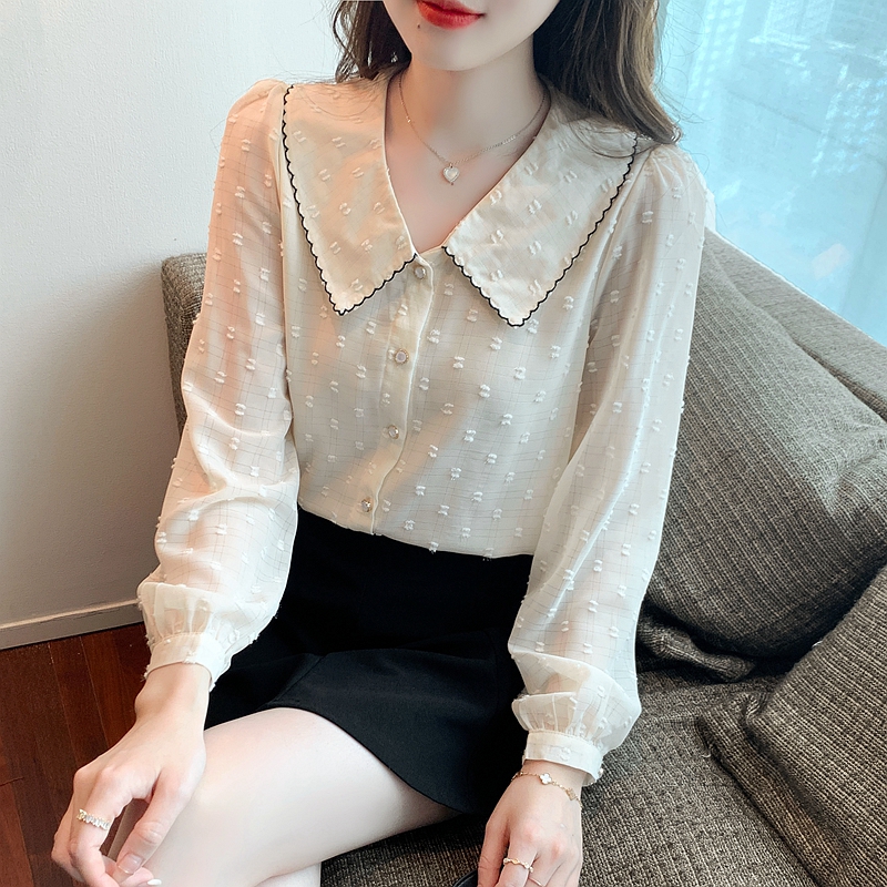Long sleeve loose shirt doll collar small shirt for women