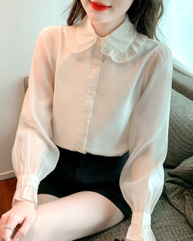 Bottoming temperament tops wood ear shirt for women