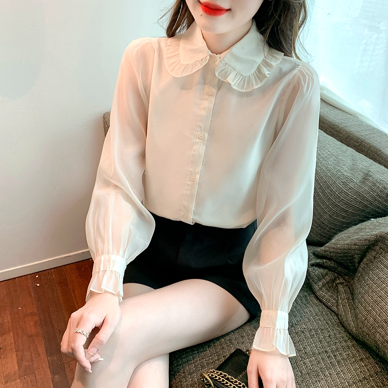 Bottoming temperament tops wood ear shirt for women