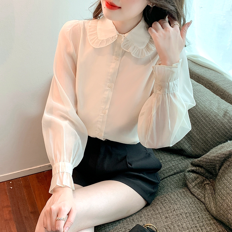 Bottoming temperament tops wood ear shirt for women