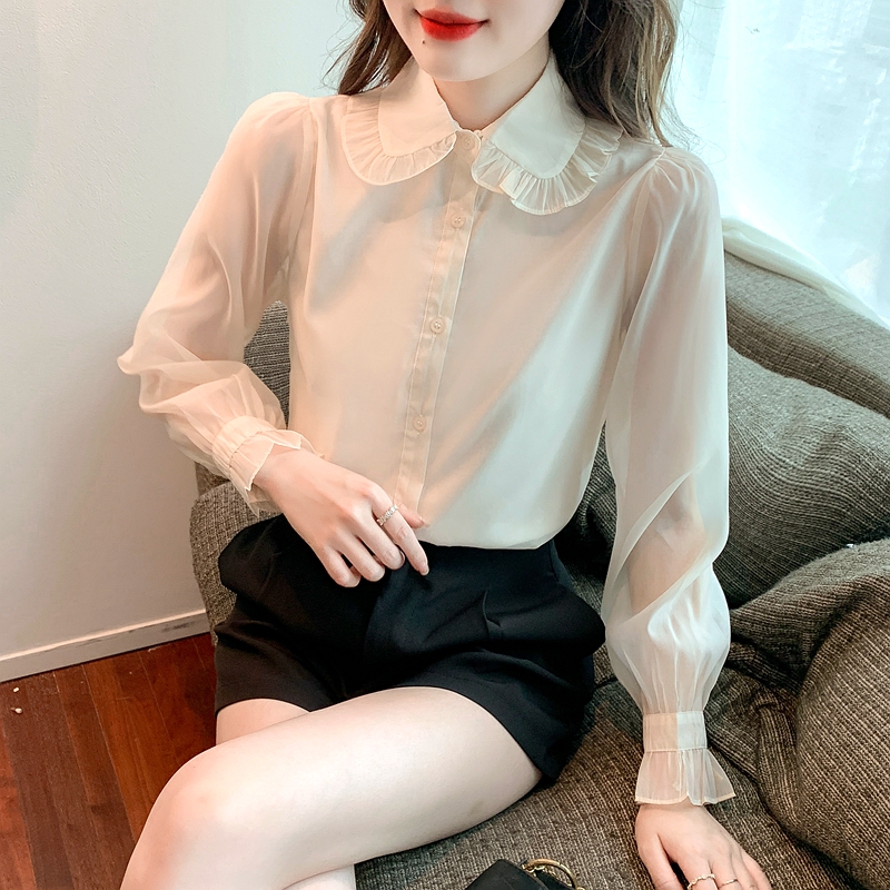 Bottoming temperament tops wood ear shirt for women