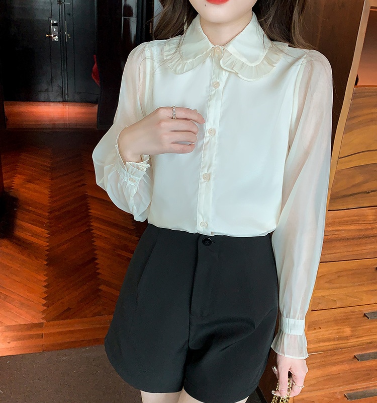 Bottoming temperament tops wood ear shirt for women
