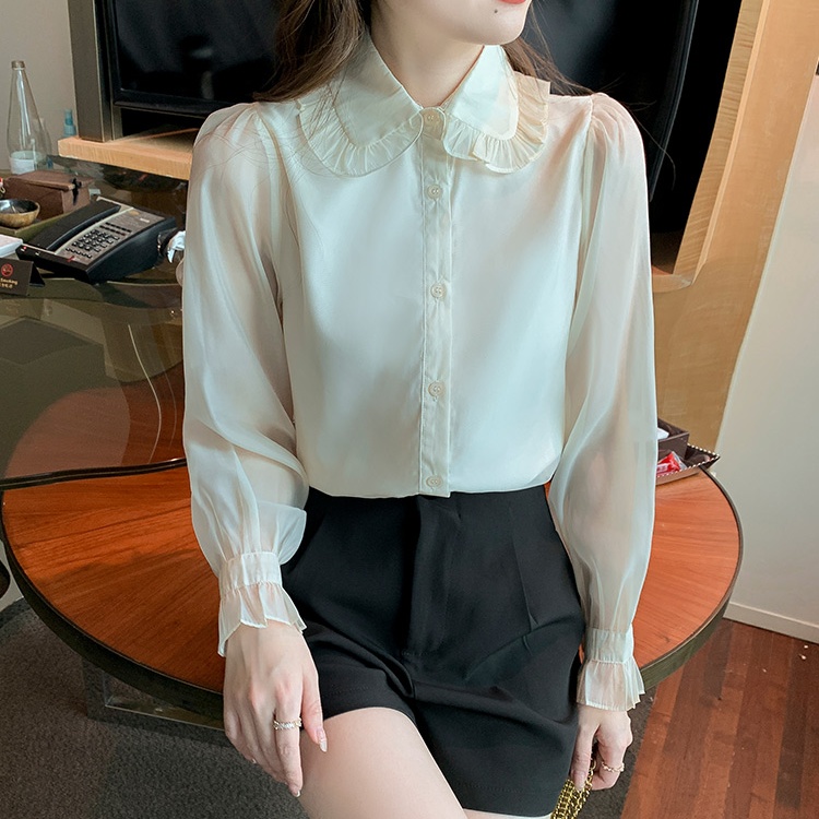 Bottoming temperament tops wood ear shirt for women