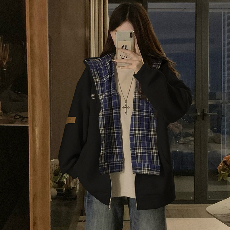 Double loose couples hoodie Pseudo-two hooded autumn tops