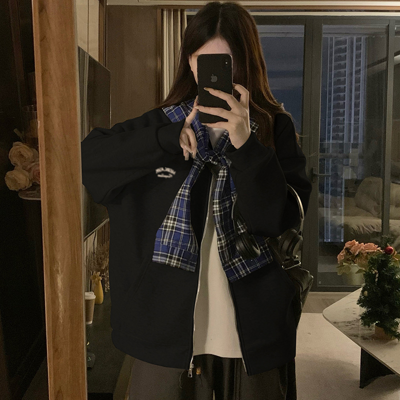 Double loose couples hoodie Pseudo-two hooded autumn tops