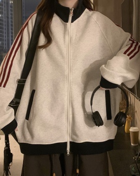 Loose American style jacket cstand collar hoodie for women