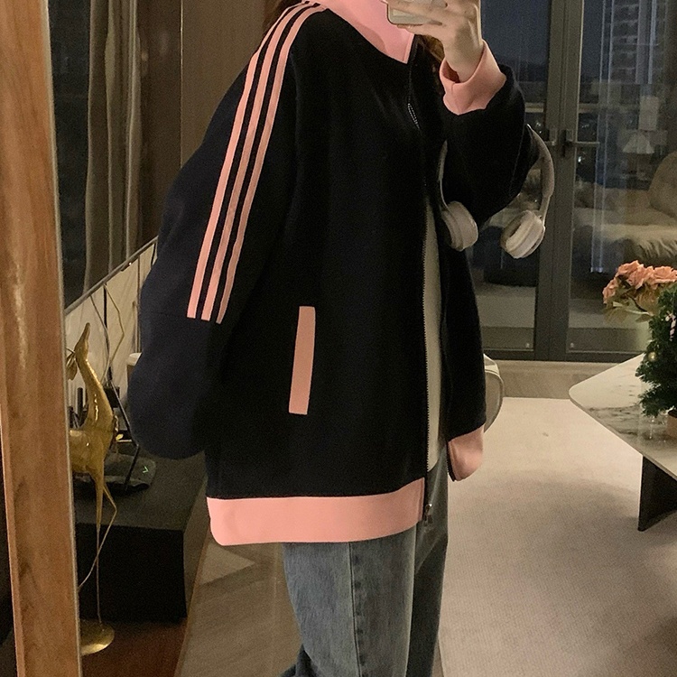 Loose American style jacket cstand collar hoodie for women