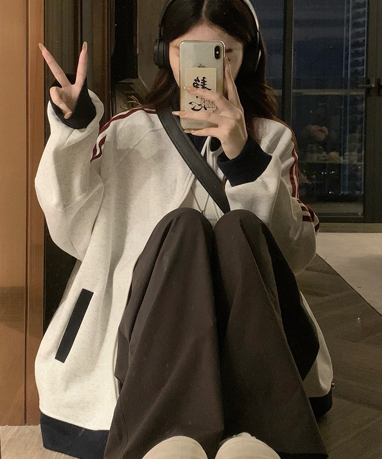 Loose American style jacket cstand collar hoodie for women
