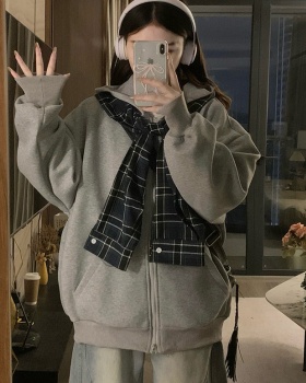 Niche American style hooded coat loose splice cardigan