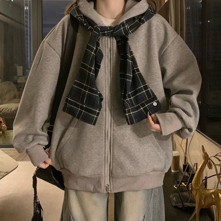 Niche American style hooded coat loose splice cardigan