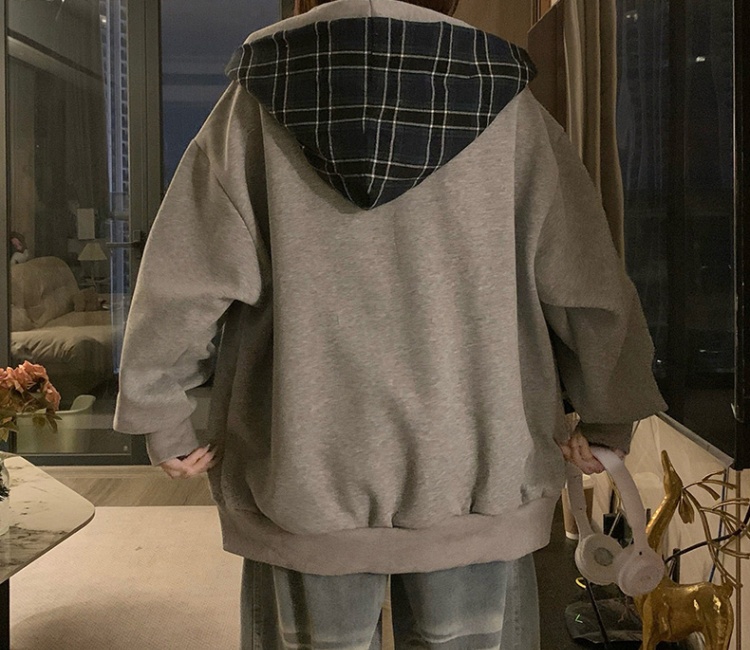 Niche American style hooded coat loose splice cardigan